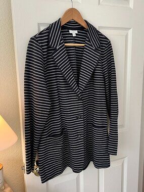 J Jill Striped Knit Blazer Cotton Stretch Casual Jacket Size L